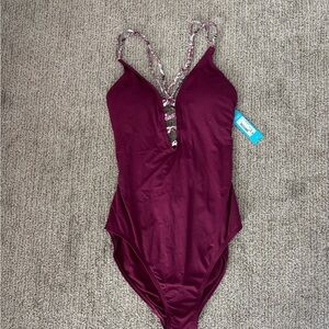 Ambrielle Burgundy One Piece Swimsuit
